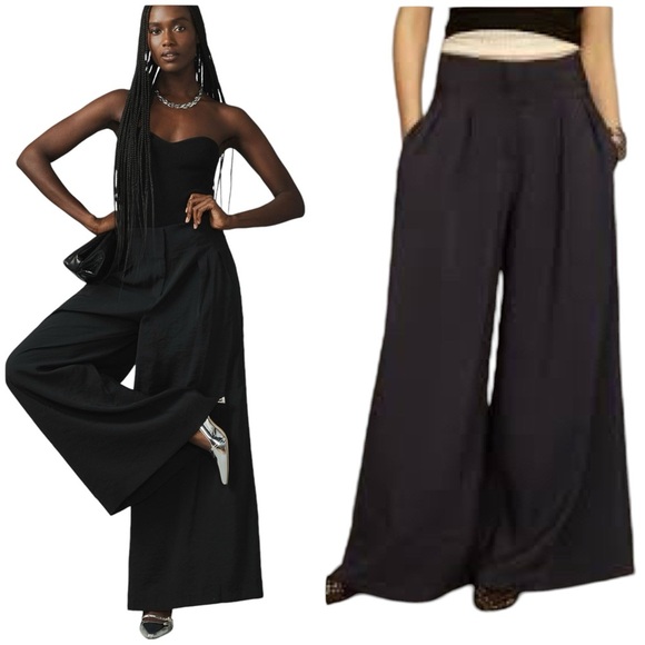 NEW! Anthropologie High-Rise Pleated Wide-Leg Trousers High Waisted Black | 10 - Picture 1 of 14